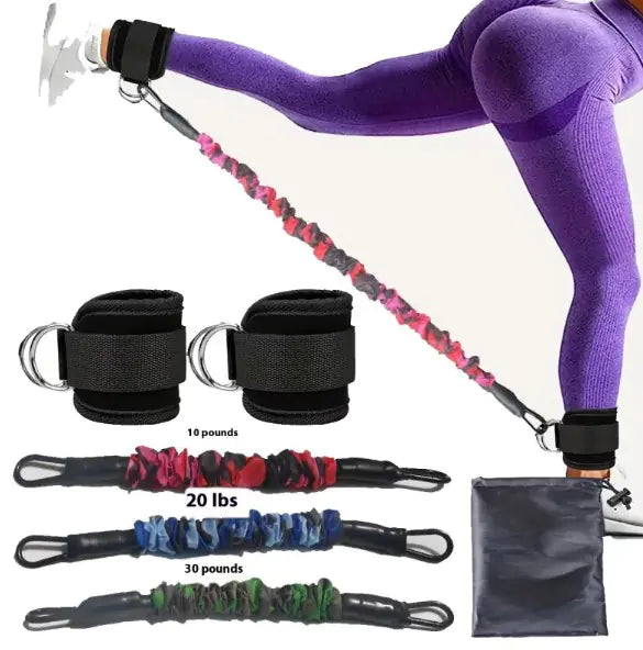 Set of ankle straps and resistance bands
