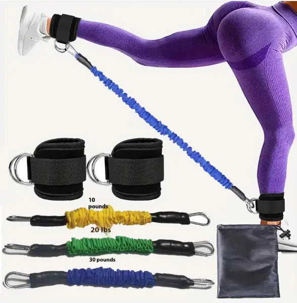 Set of ankle straps and resistance bands